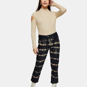 Topshop Petite Tie Dye Straight Leg Jean in Black